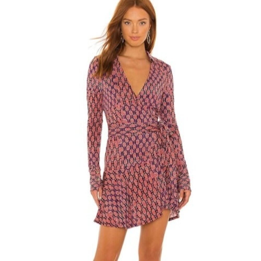 NEW Free People Rhetta Long Sleeve Stretch Mini Wrap Dress XS Extra Small - Picture 1 of 11